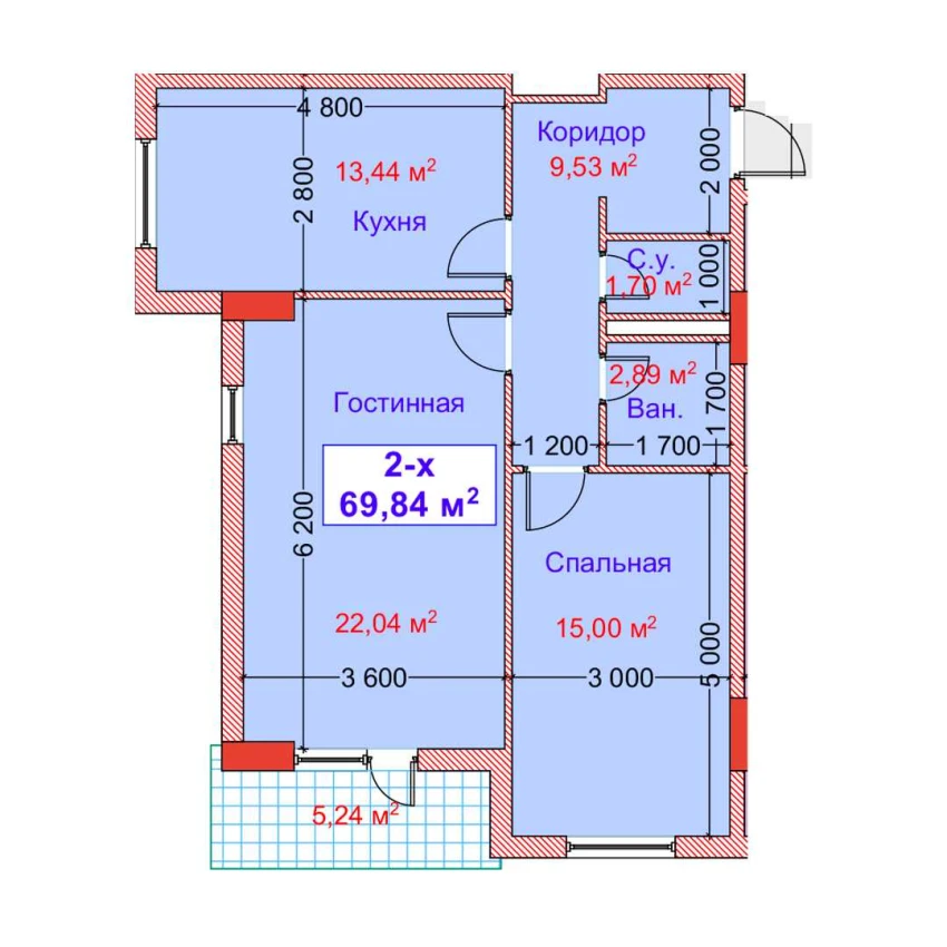 2-комн. квартира 69.84 м²  5/8 этаж | Жилой комплекс CAPITAL AVENUE