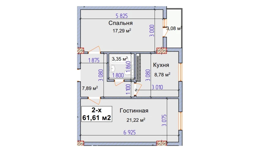 2-комнатная квартира 61.61 м²  8/9 этаж | Жилой комплекс SHAYX-UL OLAM