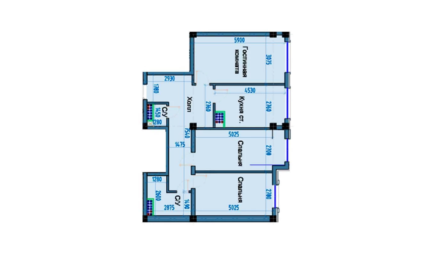 3-комн. квартира 90 м²  2/9 этаж | Жилой комплекс FLORYA RESIDENCE