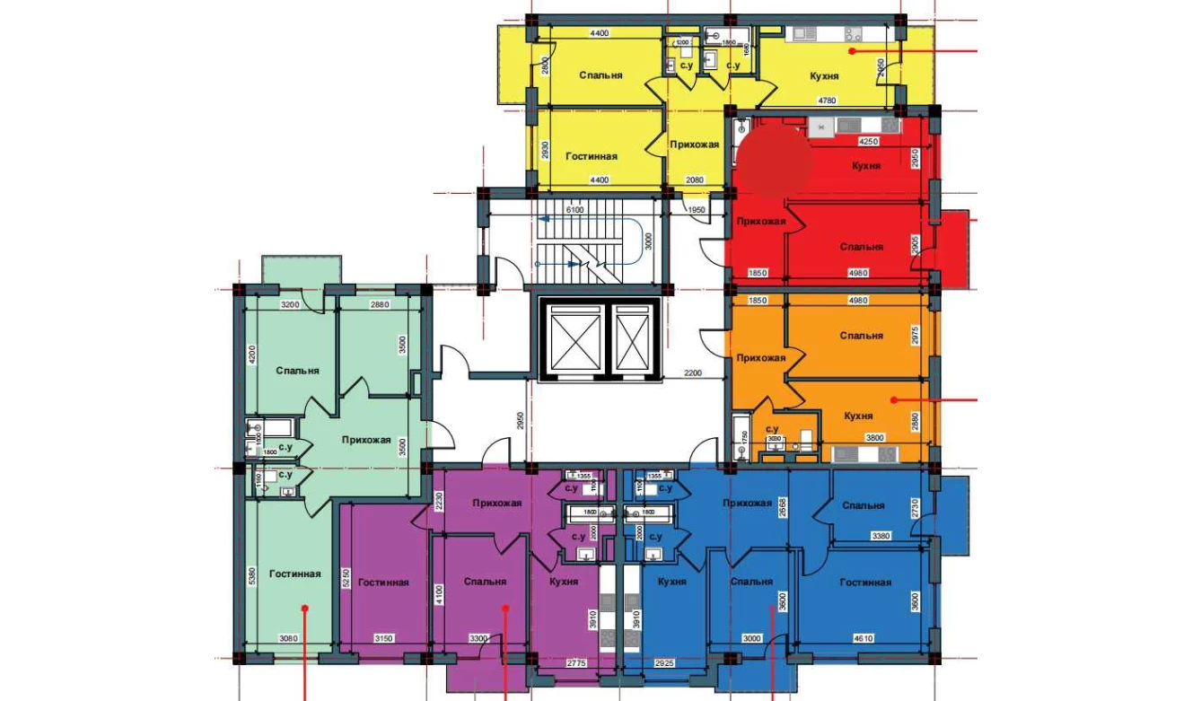 1-xonali xonadon 44.2 m²  6/10 qavat | NUR BARAKA Turar-joy majmuasi