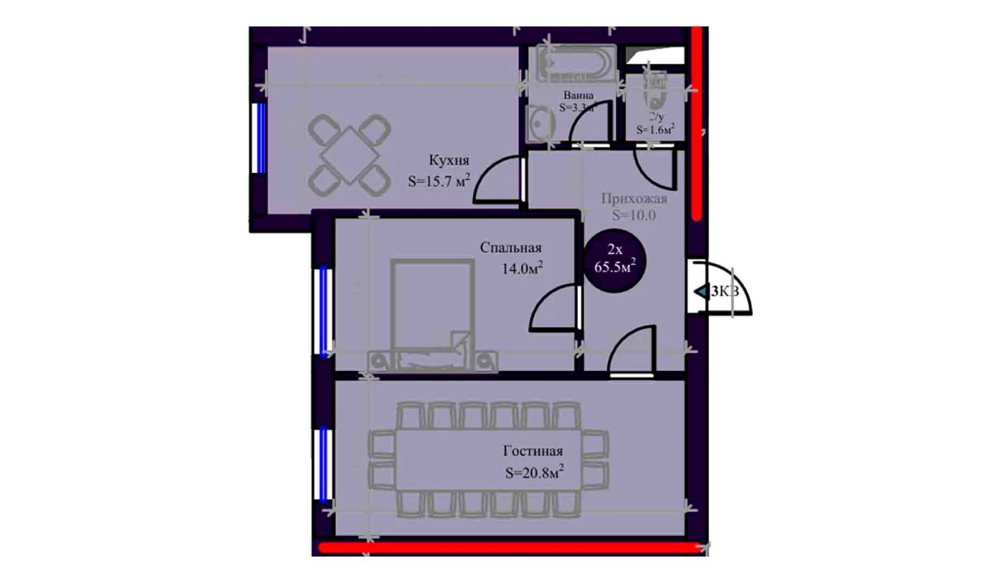 2-комн. квартира 65.5 м² 3/14 этаж | Жилой комплекс Zamin Urgut 2-комн. квартира 65.5 м² 3/14 этаж | Жилой комплекс Zamin Urgut