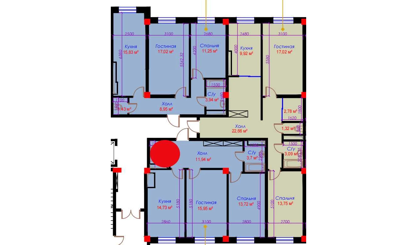 2-xonali xonadon 63.95 m²  10/10 qavat | Ko'kcha-Oqtepa Turar-joy majmuasi