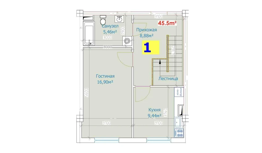 1-xonali xonadon 95.5 m²  1/9 qavat | YANGI AVLOD Turar-joy majmuasi
