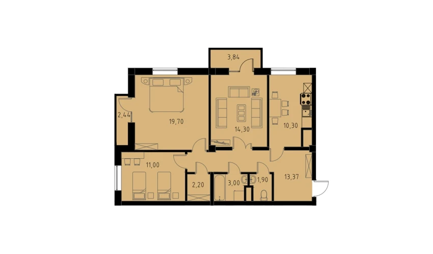 3-комнатная квартира 77.65 м²  9/9 этаж | Жилой комплекс MINGCHINOR