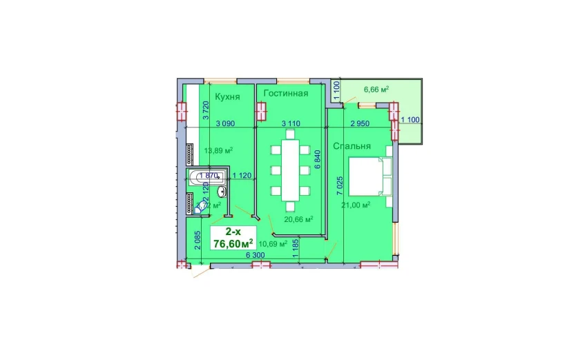 2-xonali xonadon 76.6 m²  9/9 qavat | SHAYX-UL OLAM Turar-joy majmuasi