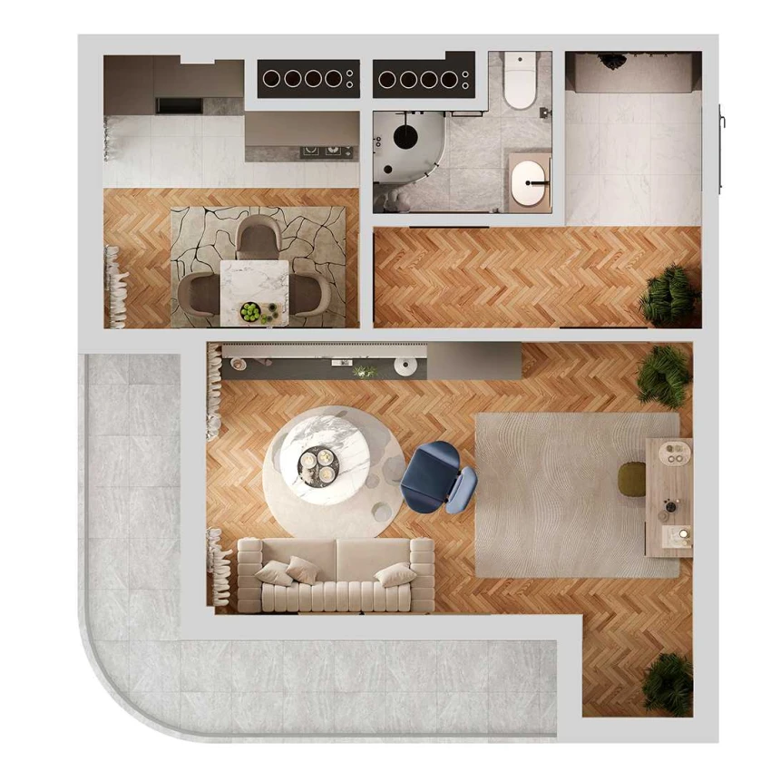 2-комн. квартира 51 м²  4/12 этаж | Жилой комплекс SOKIN SOHIL
