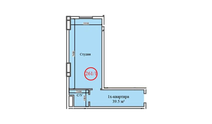 1-комнатная квартира 39.5 м²  11/14 этаж | Жилой комплекс Al-Barakat