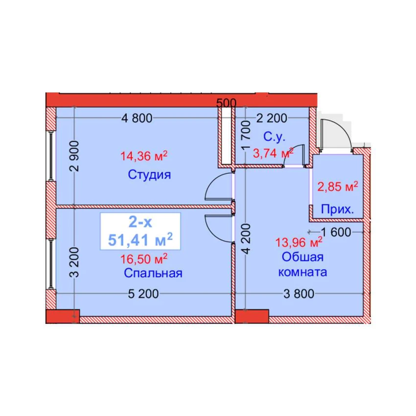 2-комн. квартира 51.41 м²  2/8 этаж | Жилой комплекс CAPITAL AVENUE