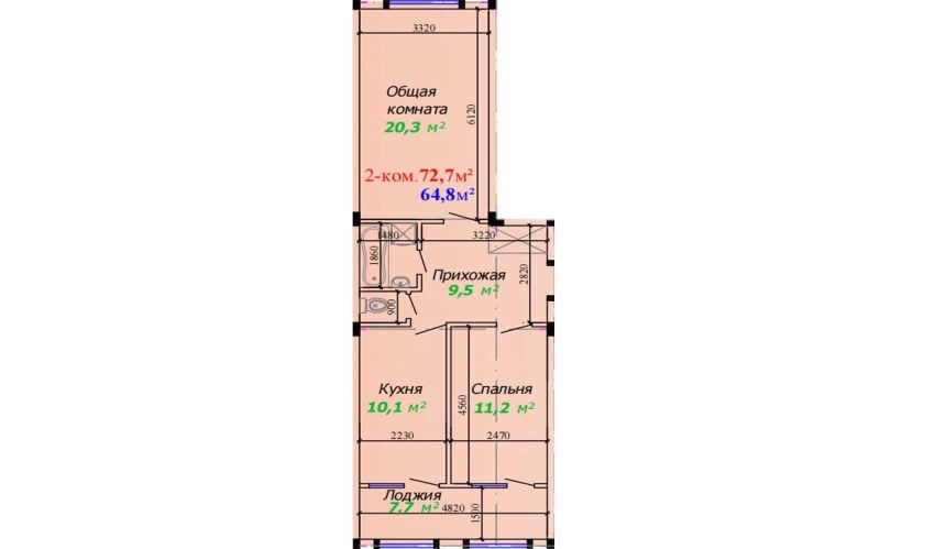 2-xonali xonadon 72.7 m²  1/7 qavat | Bunyodkor Turar-joy majmuasi