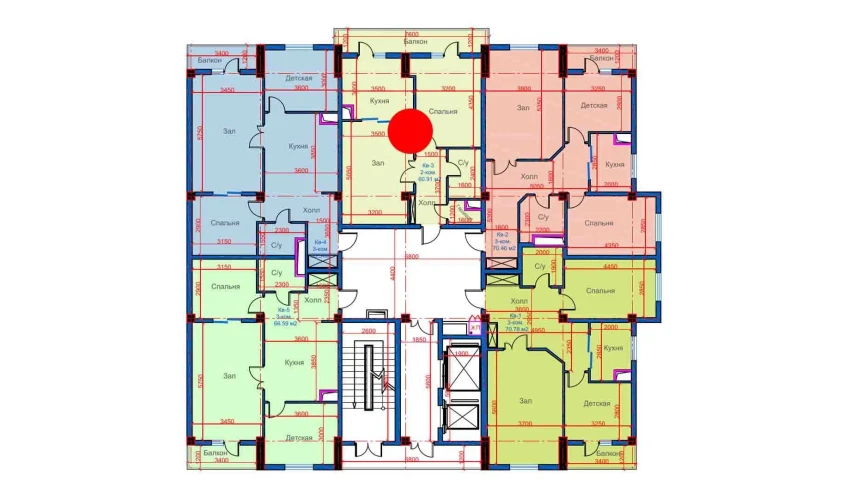 2-xonali xonadon 60.91 m²  8/12 qavat | Sokin city Turar-joy majmuasi