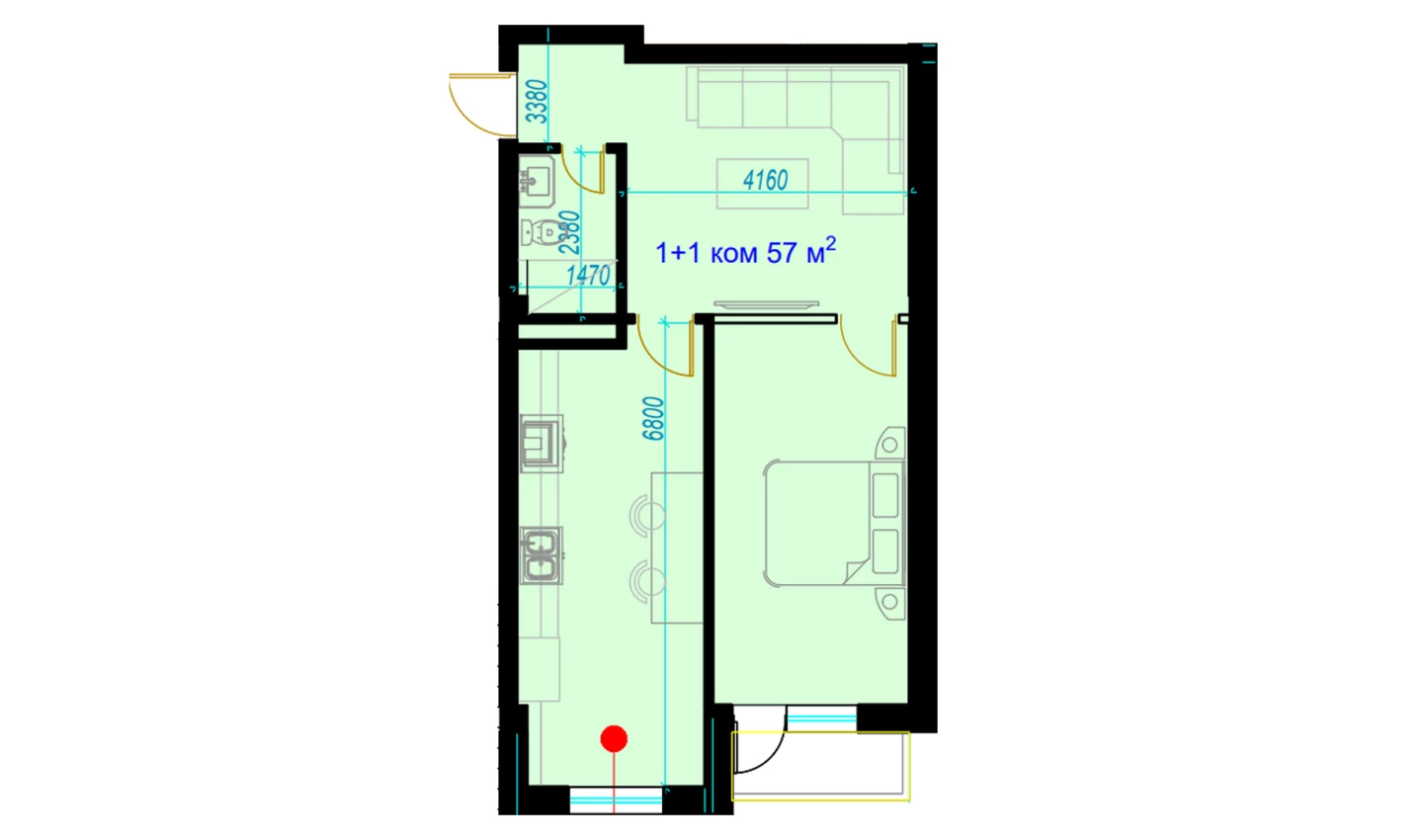 2-комн. квартира 57 м²  1/9 этаж | Жилой комплекс Rohat
