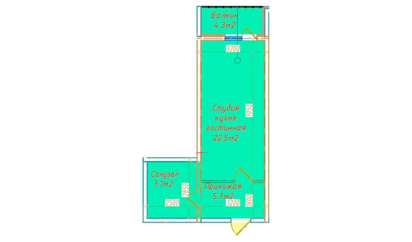 1-комн. квартира 40.1 м²  6/16 этаж | Жилой комплекс DO'MBIROBOD RESIDENCE