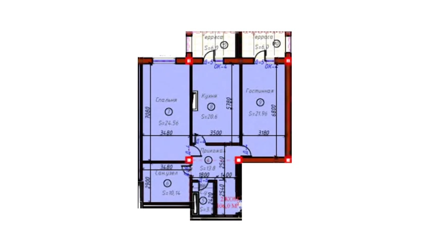 2-комнатная квартира 106 м²  3/9 этаж | Жилой комплекс SAMARQAND CITY