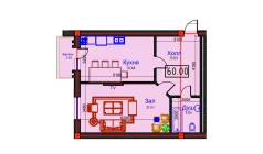 1-xonali xonadon 60 m²  9/9 qavat | BAHOR Turar-joy majmuasi