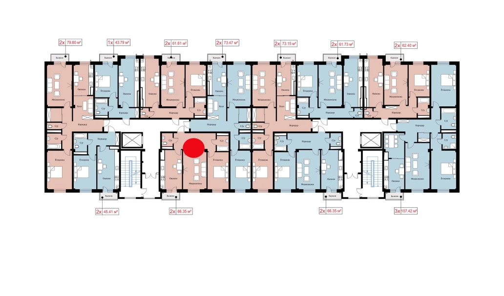 2-xonali xonadon 66.35 m²  5/10 qavat | Ko'kcha-Oqtepa Turar-joy majmuasi