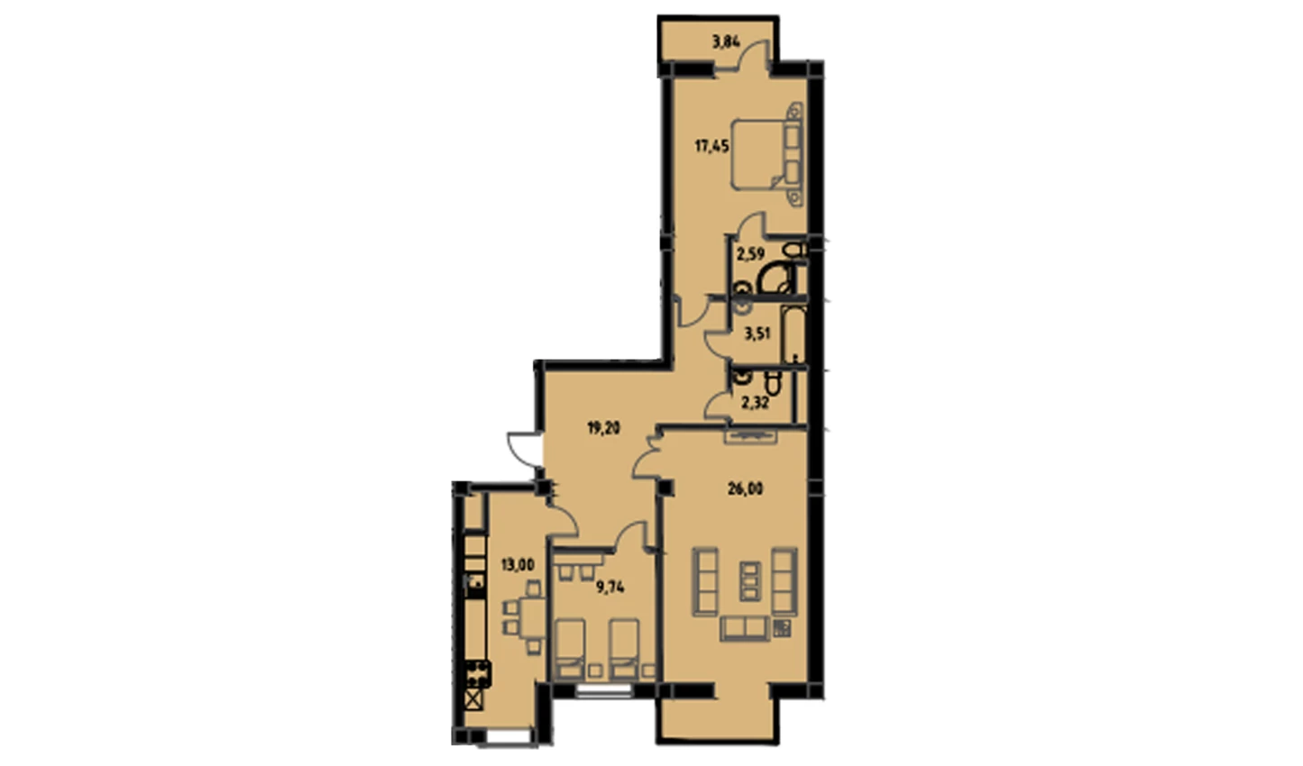 3-комн. квартира 96.14 м²  6/9 этаж | Жилой комплекс MINGCHINOR