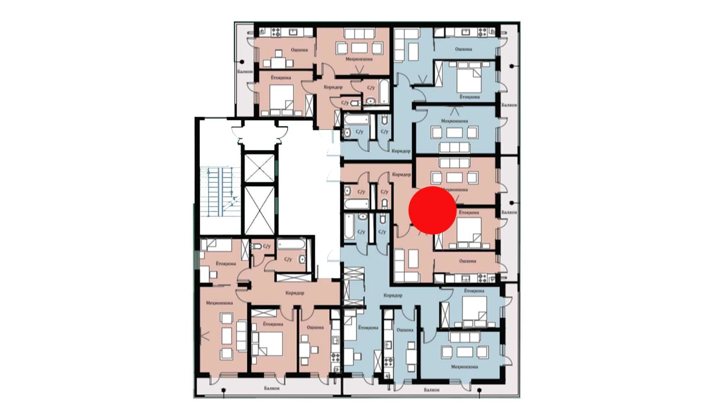 2-комн. квартира 58.74 м²  16/16 этаж | Жилой комплекс SOKIN DIYOR