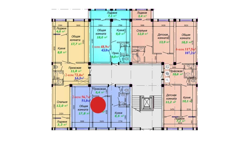 2-комнатная квартира 56.7 м²  1/7 этаж | Жилой комплекс Bunyodkor