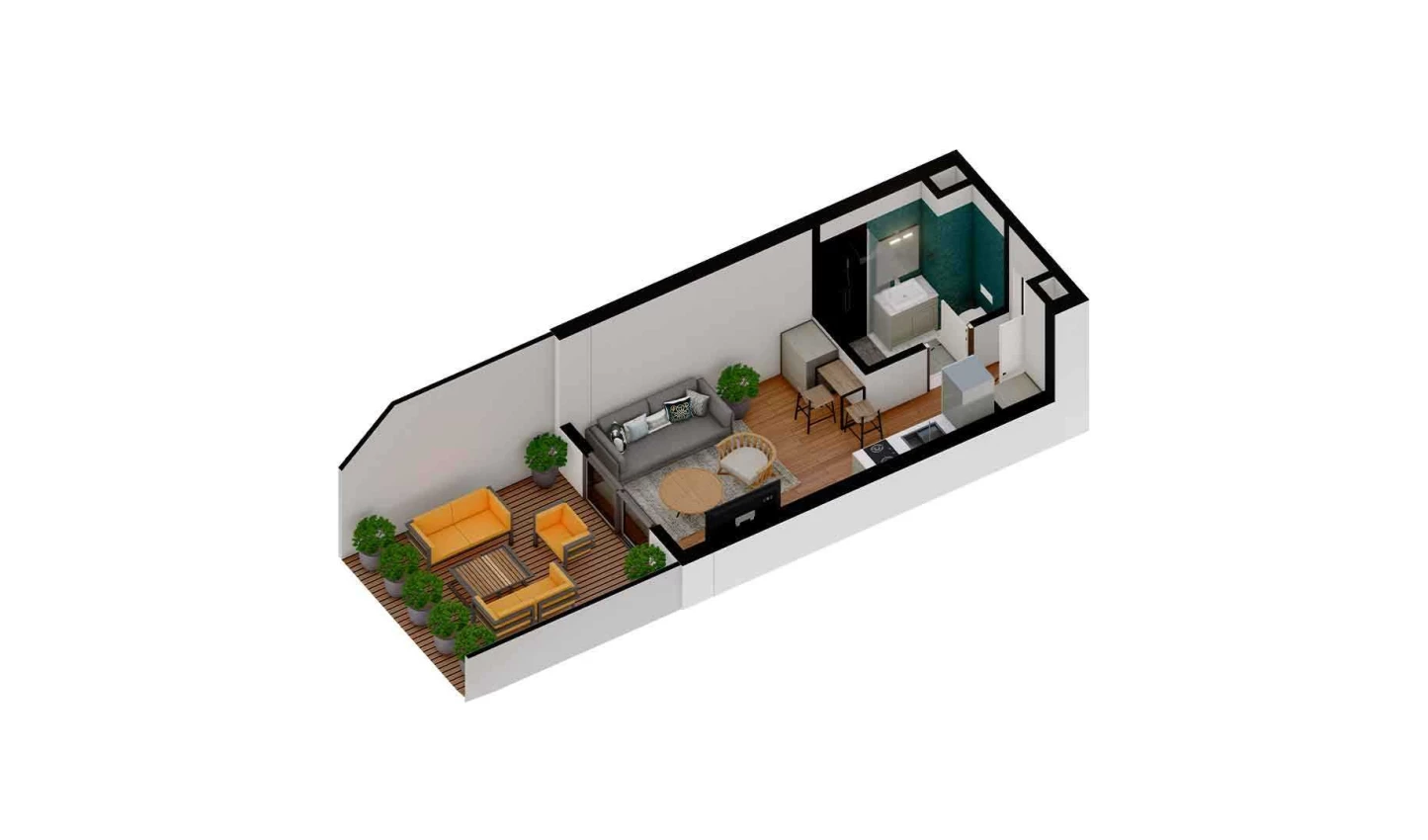 1-xonali xonadon 27.67 m²  1/7 qavat | TUSHLAR VODIYSI Turar-joy majmuasi