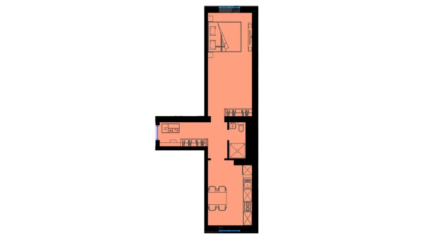 1-xonali xonadon 45 m²  1/8 qavat | Sohil Turar-joy majmuasi