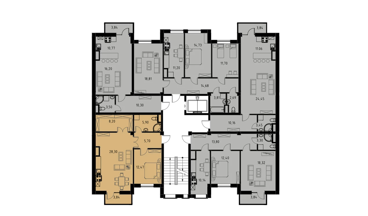 2-комн. квартира 61.75 м²  3/9 этаж | Жилой комплекс MINGCHINOR