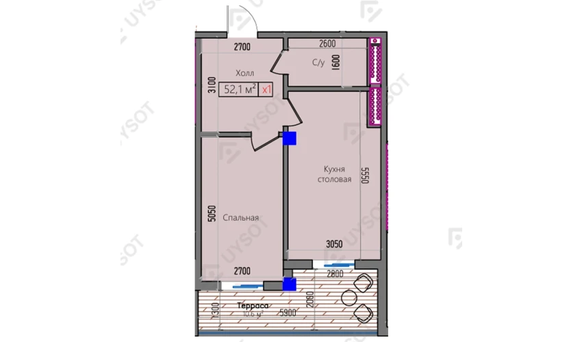 1-комнатная квартира 52.1 м²  2/16 этаж | Жилой комплекс Park Avenue