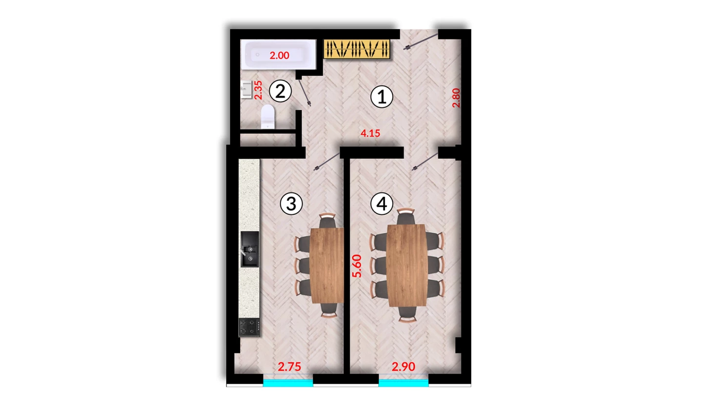 1-xonali xonadon 47 m²  10/10 qavat | Ko'kcha-Oqtepa Turar-joy majmuasi