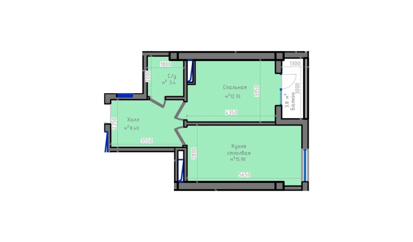 1-xonali xonadon 46.7 m²  4/13 qavat | ORZU SAROYI Turar-joy majmuasi