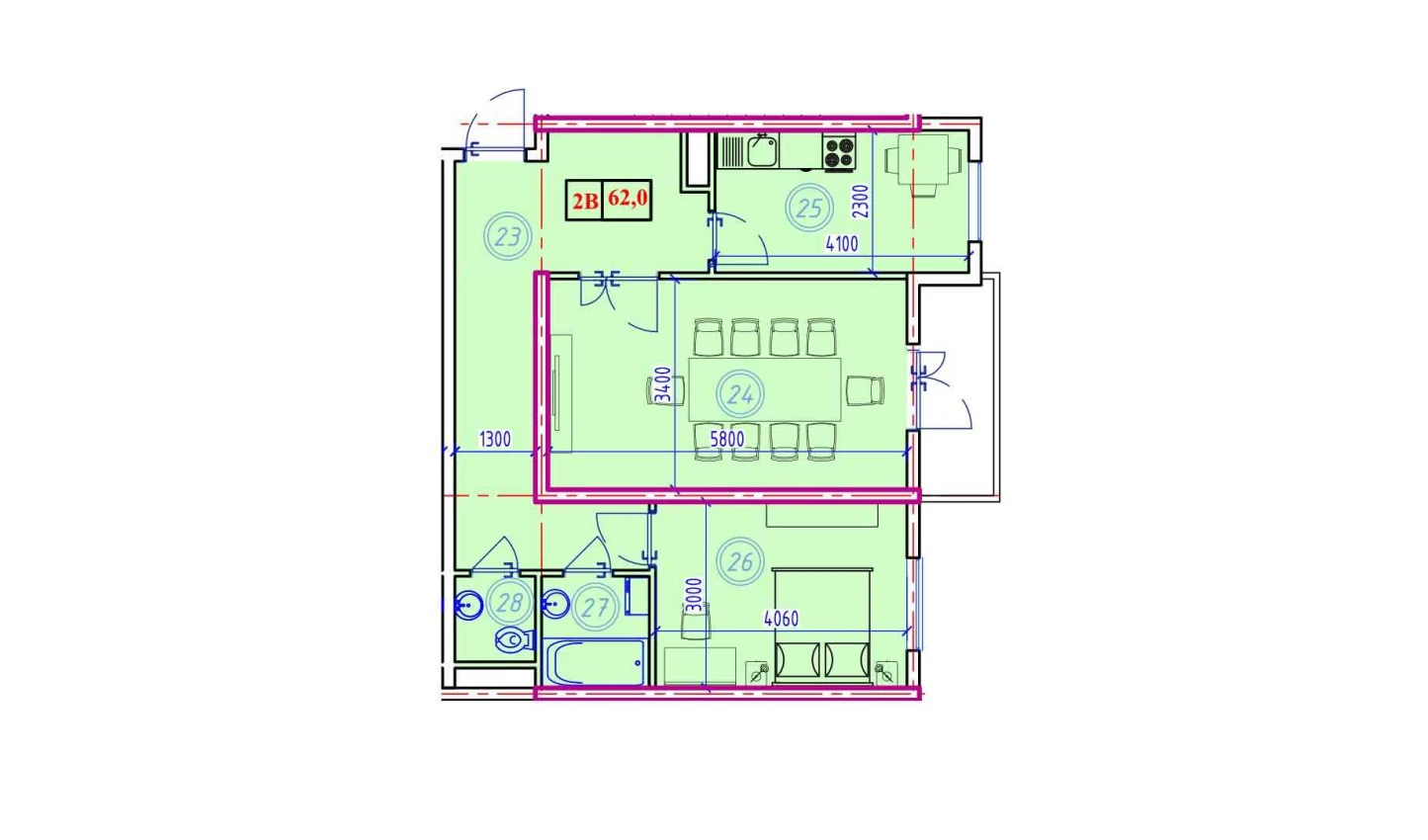 2-xonali xonadon 62 m²  9/9 qavat | Ahillik Turar-joy majmuasi