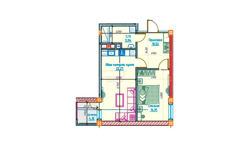 2-xonali xonadon 53.64 m²  2/13 qavat | Al-Qasr Turar-joy majmuasi