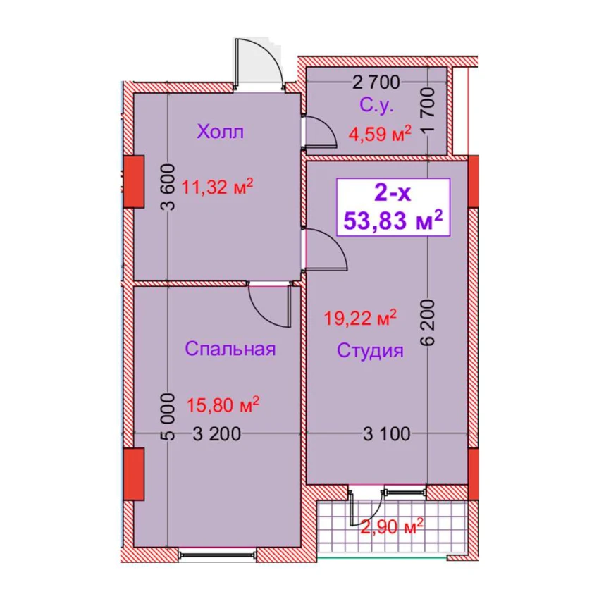 2-комн. квартира 53.83 м²  3/8 этаж | Жилой комплекс CAPITAL AVENUE