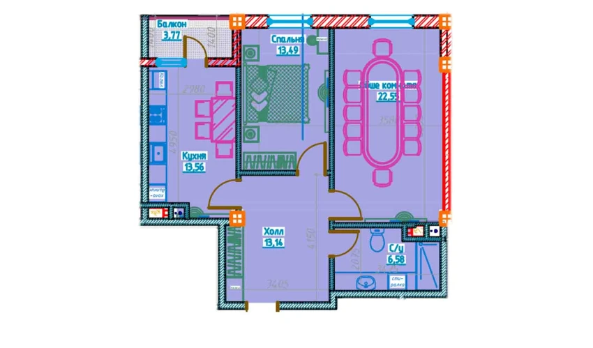 2-комнатная квартира 69.18 м²  2/13 этаж | Жилой комплекс Al-Qasr