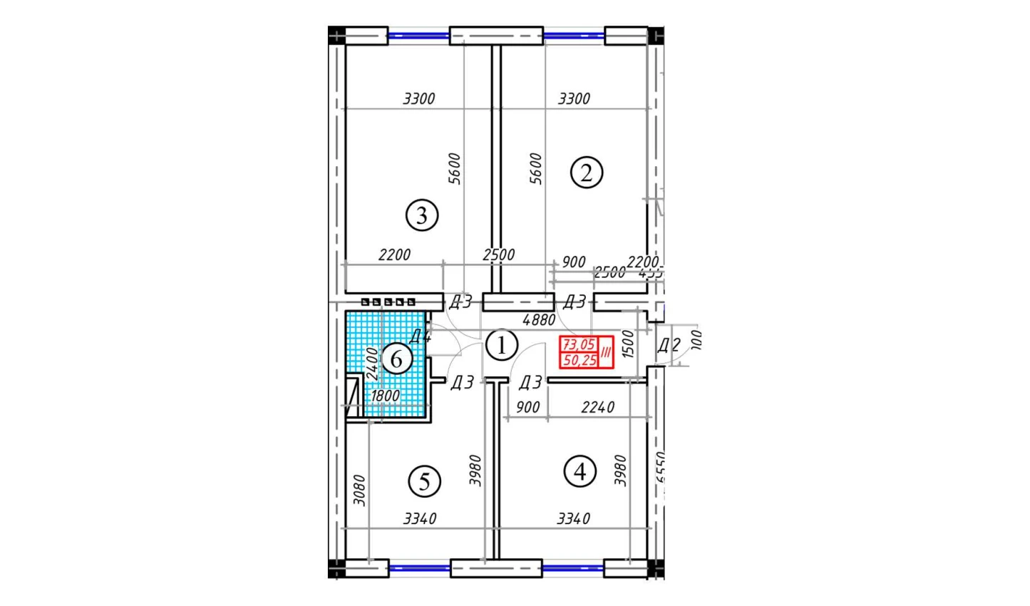 3-xonali xonadon 73.05 m²  1/5 qavat | BATOSH Turar-joy majmuasi