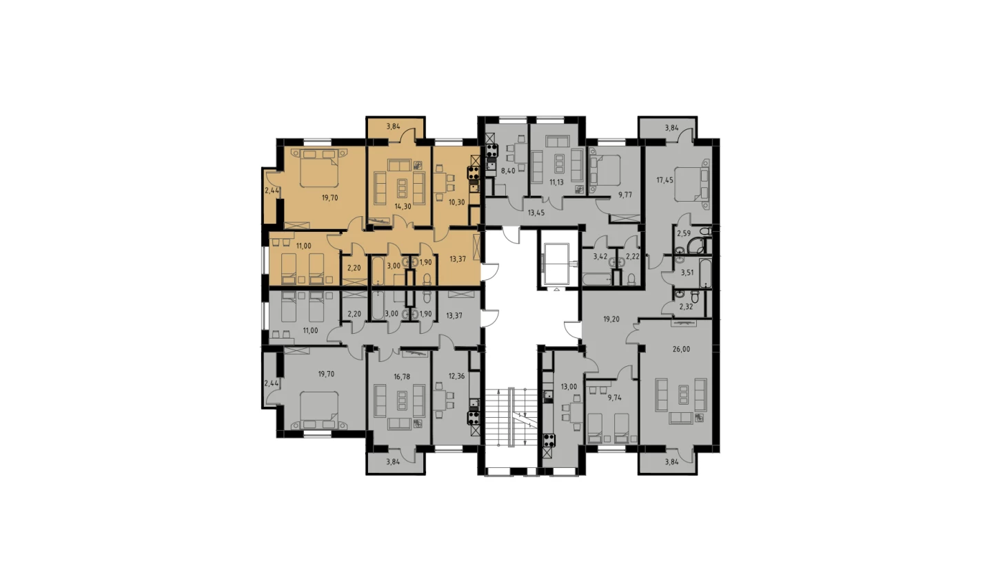 3-комн. квартира 77.65 м²  8/9 этаж | Жилой комплекс MINGCHINOR