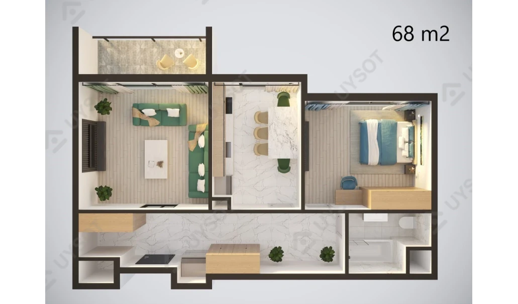 2-xonali xonadon 68 m²  1/12 qavat | MODERN SERGELI Turar-joy majmuasi