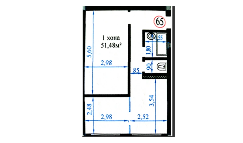 2-xonali xonadon 51.48 m²  5/6 qavat | Javohir Navoiy uylari Turar-joy majmuasi