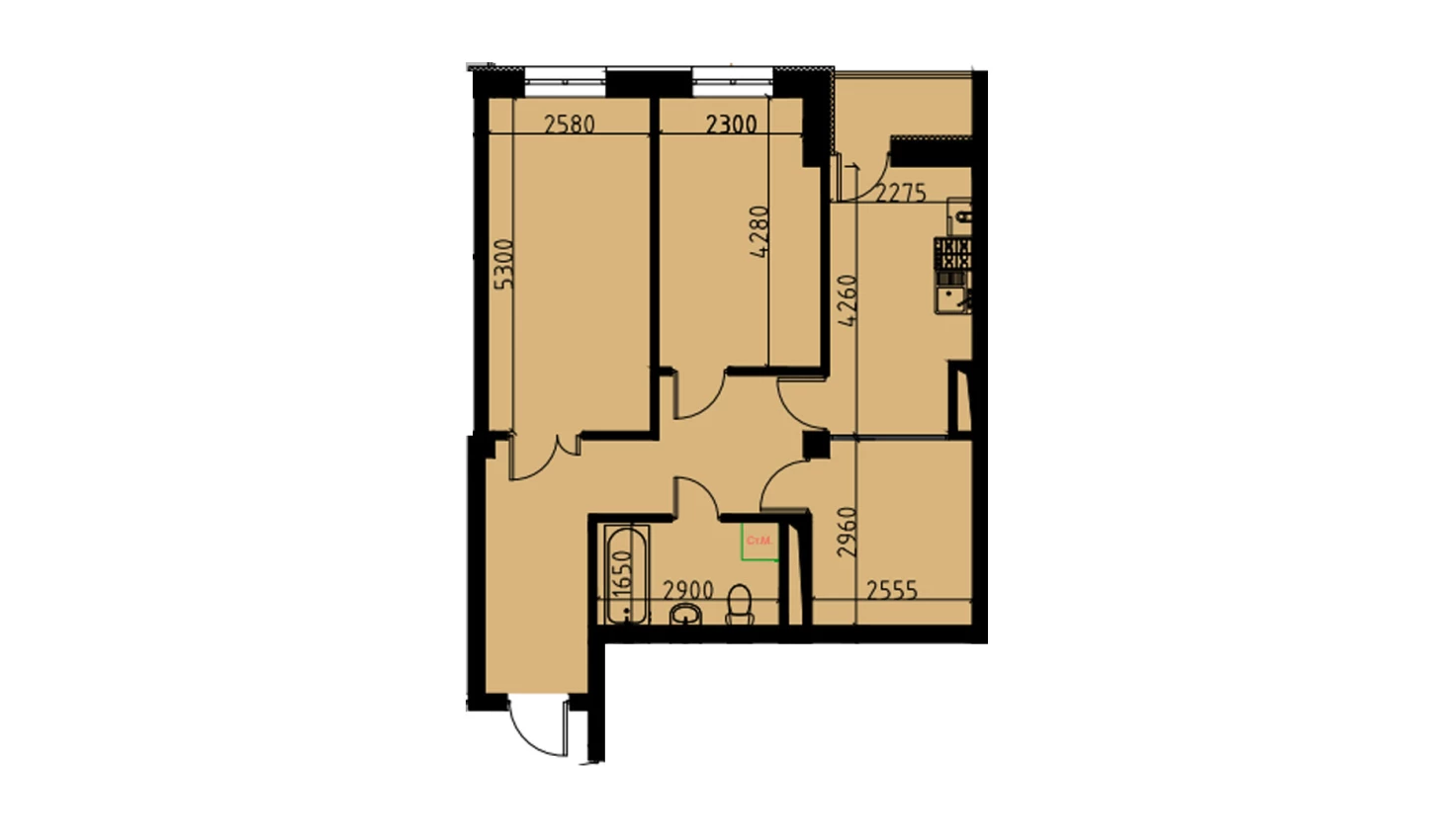 2-комн. квартира 60.35 м²  9/10 этаж | Жилой комплекс YANGIOBOD RESIDENCE
