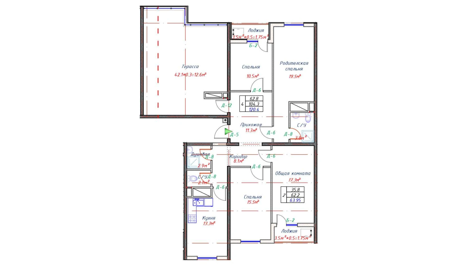 4-комн. квартира 104.3 м²  16/16 этаж | Жилой комплекс Crystal Avenue