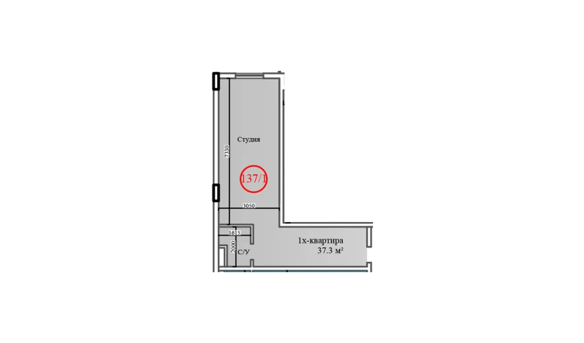 1-xonali xonadon 37.3 m²  14/14 qavat | Al-Barakat Turar-joy majmuasi