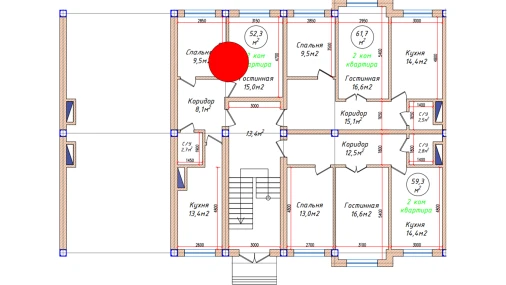 2-xonali xonadon 52.3 m²  1/5 qavat | Oq mahalla Turar-joy majmuasi