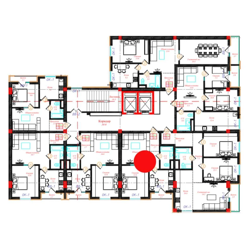 2-xonali xonadon 46.6 m²  4/10 qavat | CHINARA PARK Turar-joy majmuasi