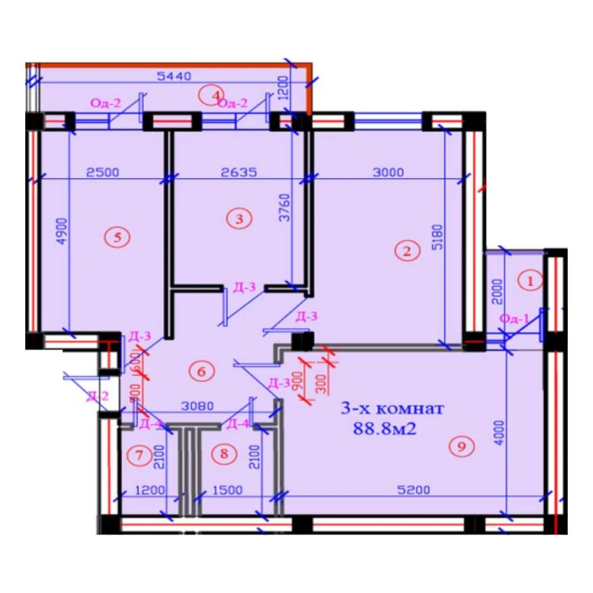 3-xonali xonadon 88.8 m²  4/7 qavat | G'IJDUVON CITY Turar-joy majmuasi