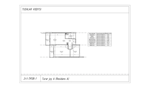 3-xonali xonadon 53.16 m²  4/7 qavat | TUSHLAR VODIYSI Turar-joy majmuasi