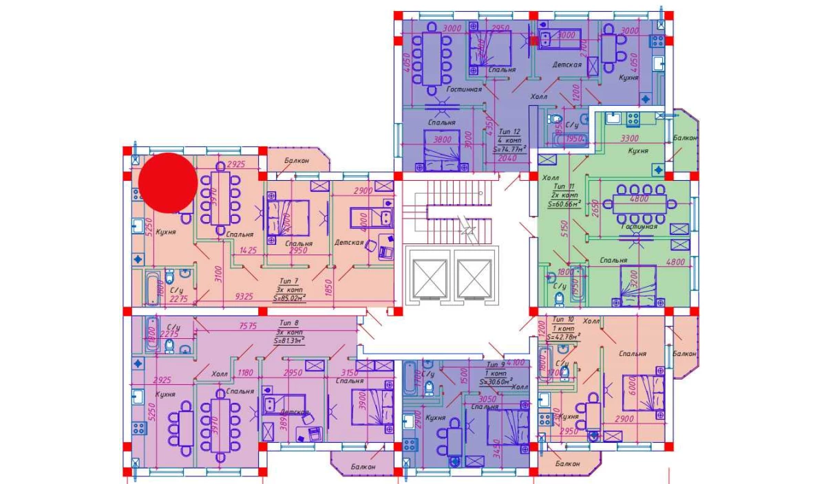 3-комн. квартира 85.02 м²  5/10 этаж | Жилой комплекс Emir