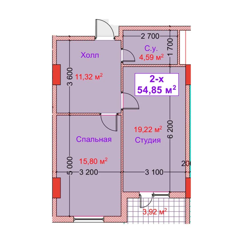 2-комн. квартира 54.85 м²  7/8 этаж | Жилой комплекс CAPITAL AVENUE