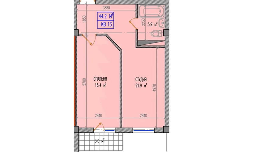 2-xonali xonadon 44.2 m²  2/9 qavat | Yuksalish Nurafshon Turar-joy majmuasi