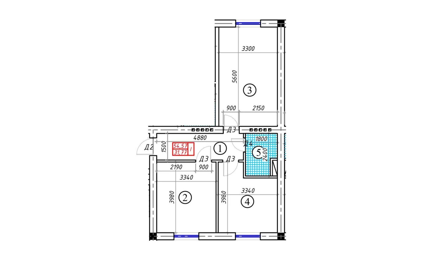 2-xonali xonadon 54.57 m²  1/5 qavat | BATOSH Turar-joy majmuasi