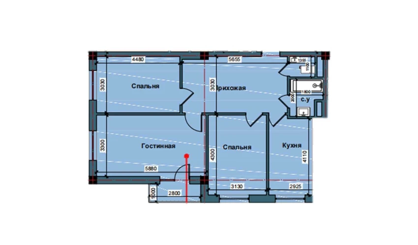 3-xonali xonadon 87.2 m²  4/10 qavat | NUR BARAKA Turar-joy majmuasi