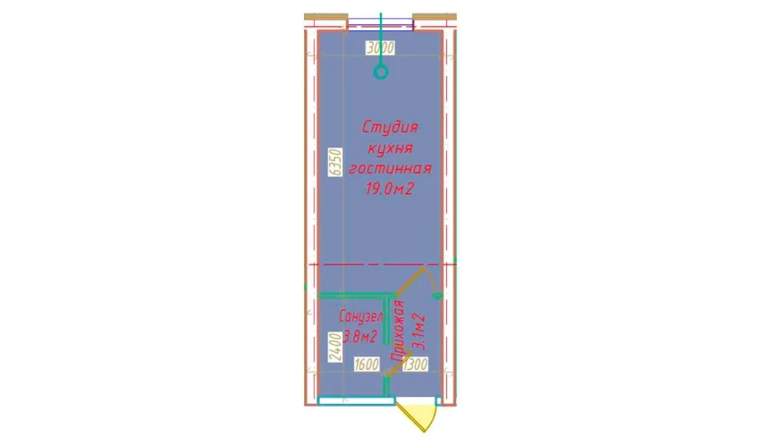 1-комнатная квартира 25.9 м²  1/16 этаж | Жилой комплекс DO'MBIROBOD RESIDENCE