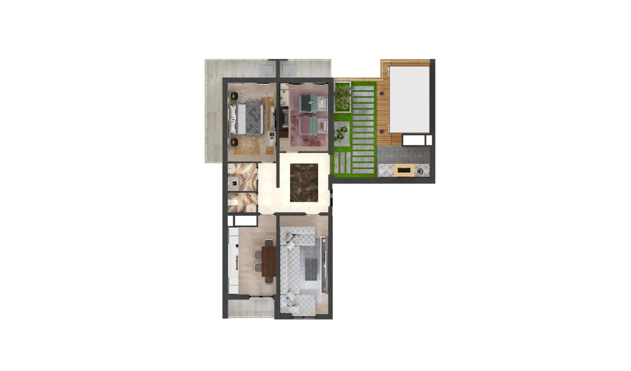 3-xonali xonadon 92.8 m²  16/16 qavat | TRINITY Turar-joy majmuasi